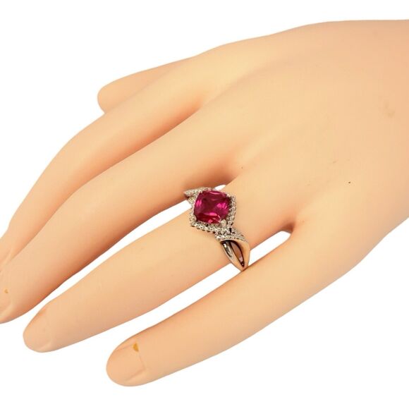 Vtg Ruby 925 Sterling Silver Halo Ring SZ 7 1.5ct July Birthstone Lab Created - Picture 5 of 16